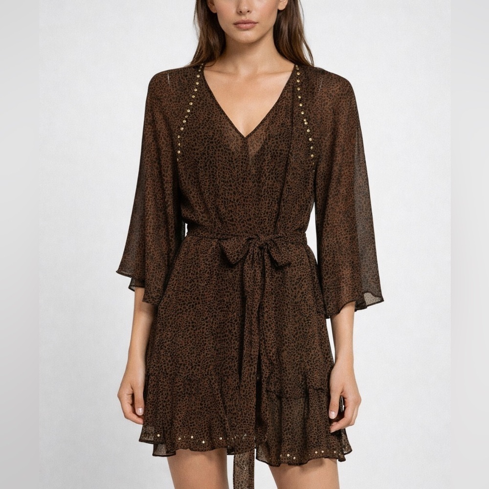 Leopard Print Dress whimsigoth NWT Boho Y2K Flowy Studded Dark Fairy REN Fair